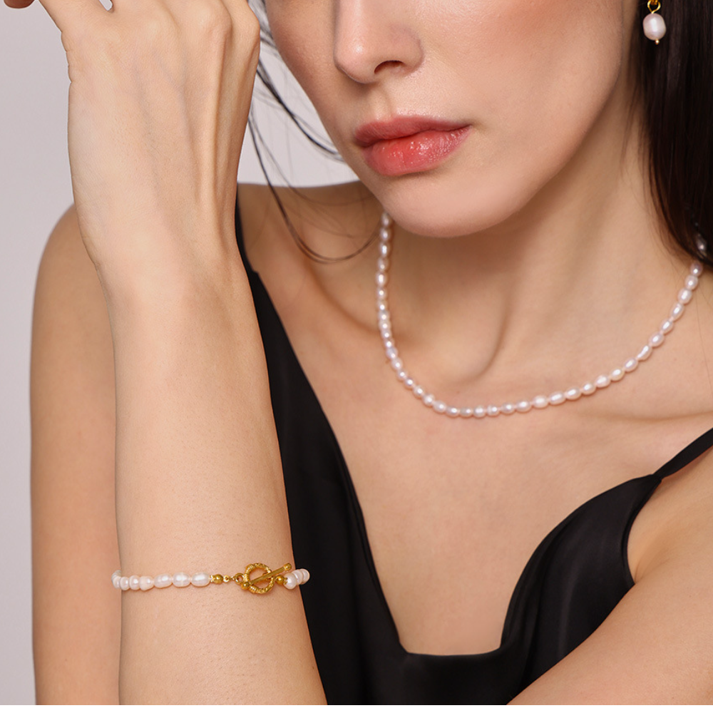 Baroque Freshwater Pearl Necklace Bracelet Earrings Jewelry Suit