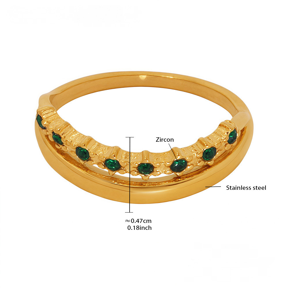 18K Gold PVD Stainless Steel Green Cubic Zirconia Ring