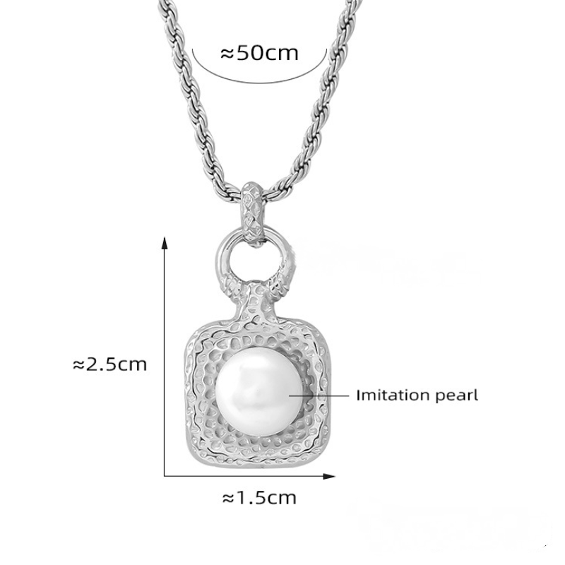 Square Textured Design Freshwater Pearl Pendant Necklace Ring Earrings Jewelry Suit