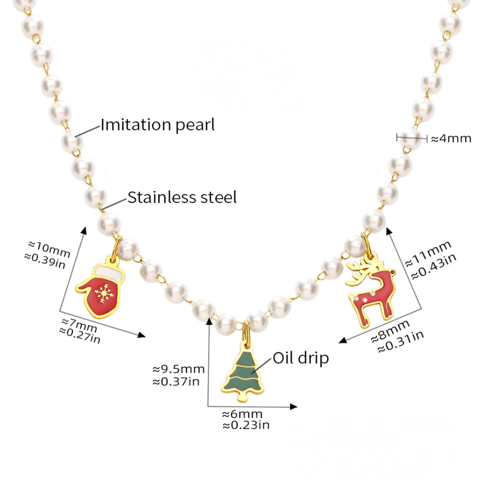 Christmas Cartoon Pendant Pearl Necklace