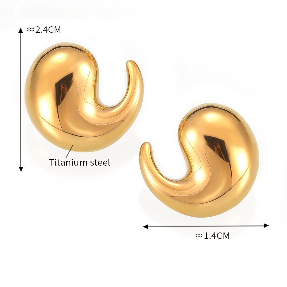 Stainless Steel Curved Water Drop Stud Earrings