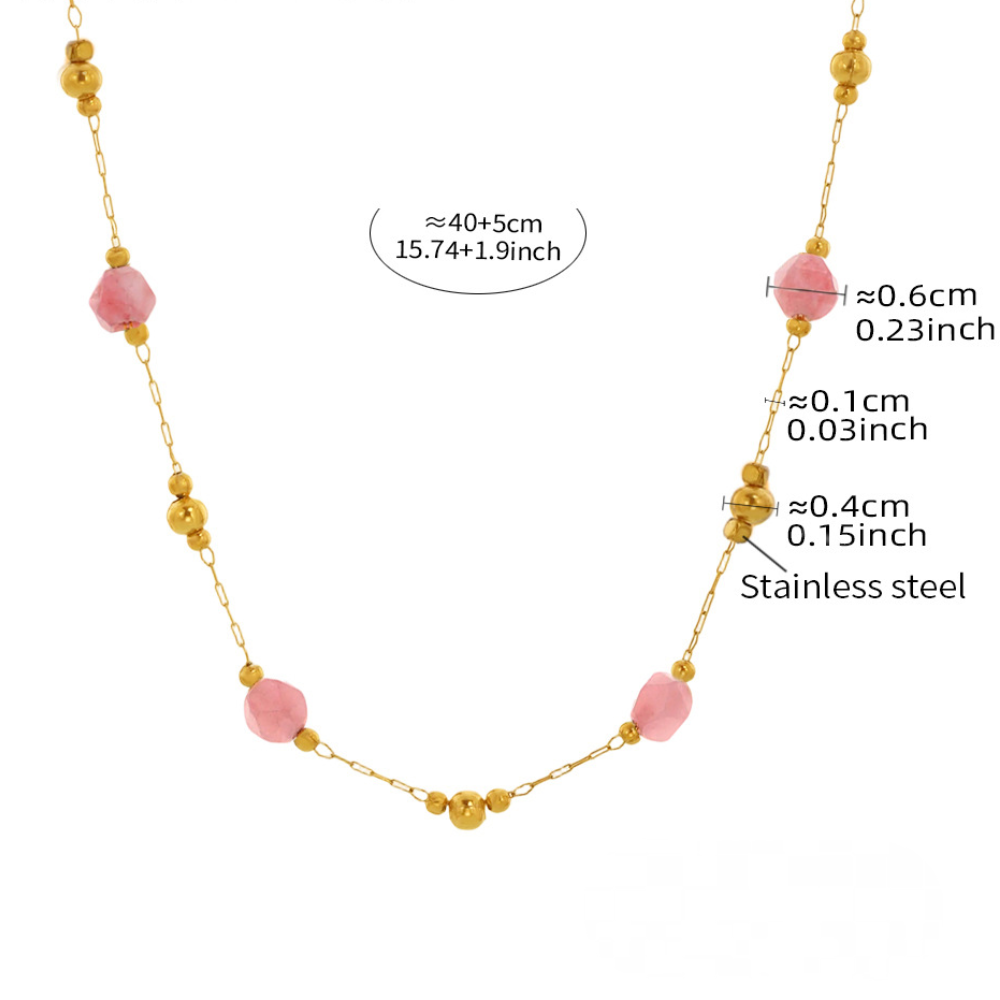 Stainless Steel Agate Beaded Chain Necklace Bracelet Jewelry Suit