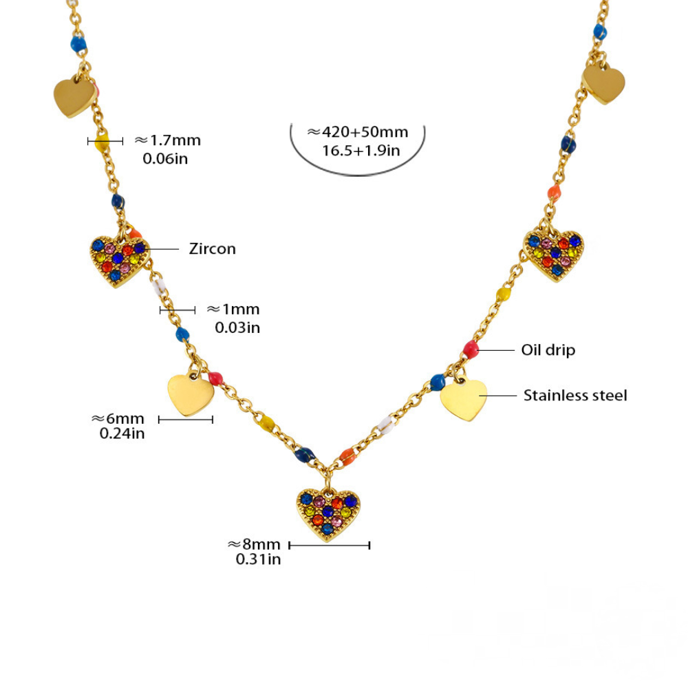 Stainless Steel Heart Shaped Cubic Zirconia Beaded Necklace Bracelet Anklet Jewelry Suit