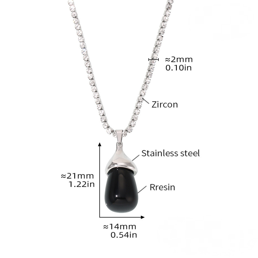Stainless Steel Cubic Zirconia Chain Drop Shape Pendant Necklace