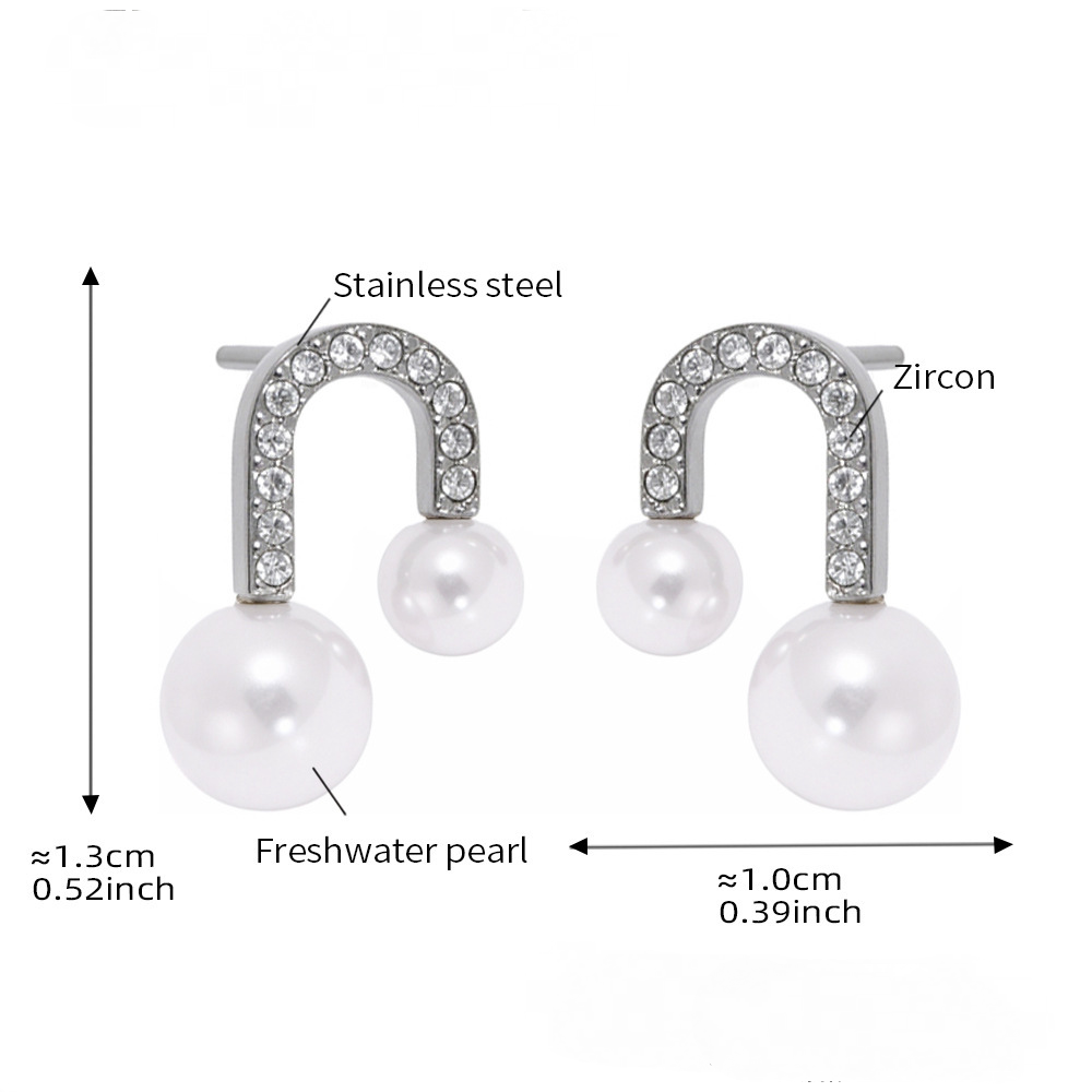 U-Shaped Imitation Pearl Cubic Zirconia Necklace Earrings Jewelry Suit
