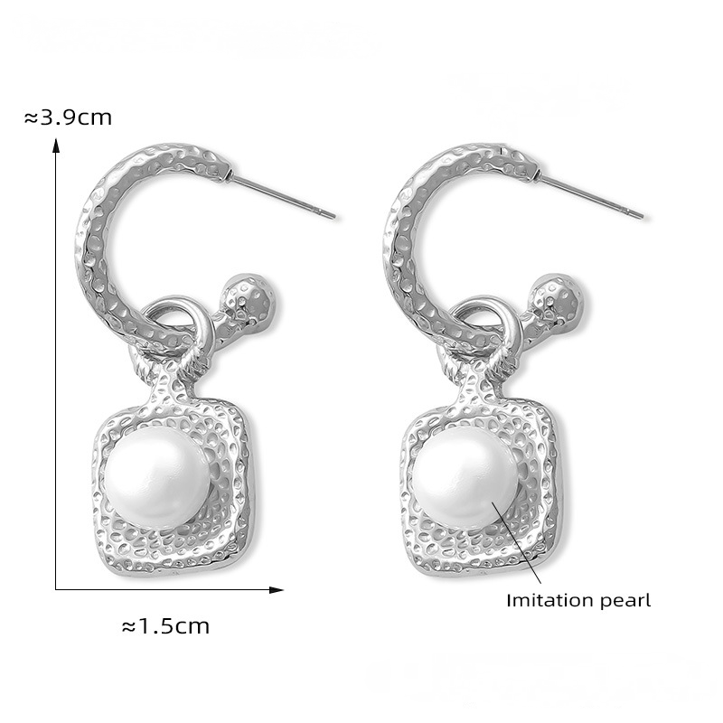Square Textured Design Freshwater Pearl Pendant Necklace Ring Earrings Jewelry Suit
