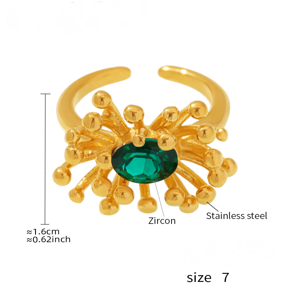 Stamen Inlay Cubic Zirconia Cuff Ring Earrings Stainless Steel Jewelry Suit
