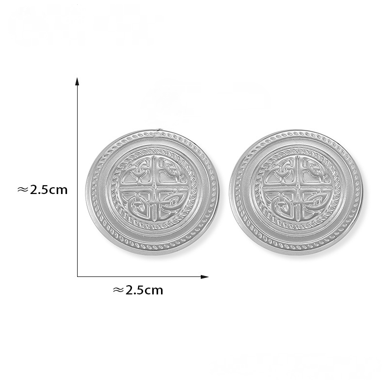 18K Gold PVD Design Textured Round Stainless Steel Stud Earrings