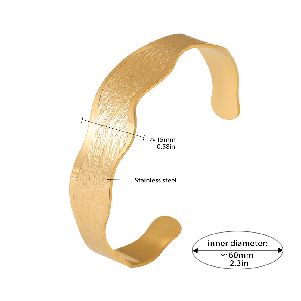 Stainless Steel Wavy Edge Texture Cuff Bracelet