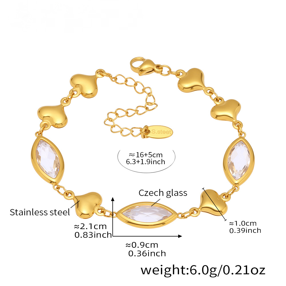 18K Gold PVD Cut Czech Glass Heart Splicing Bracelet