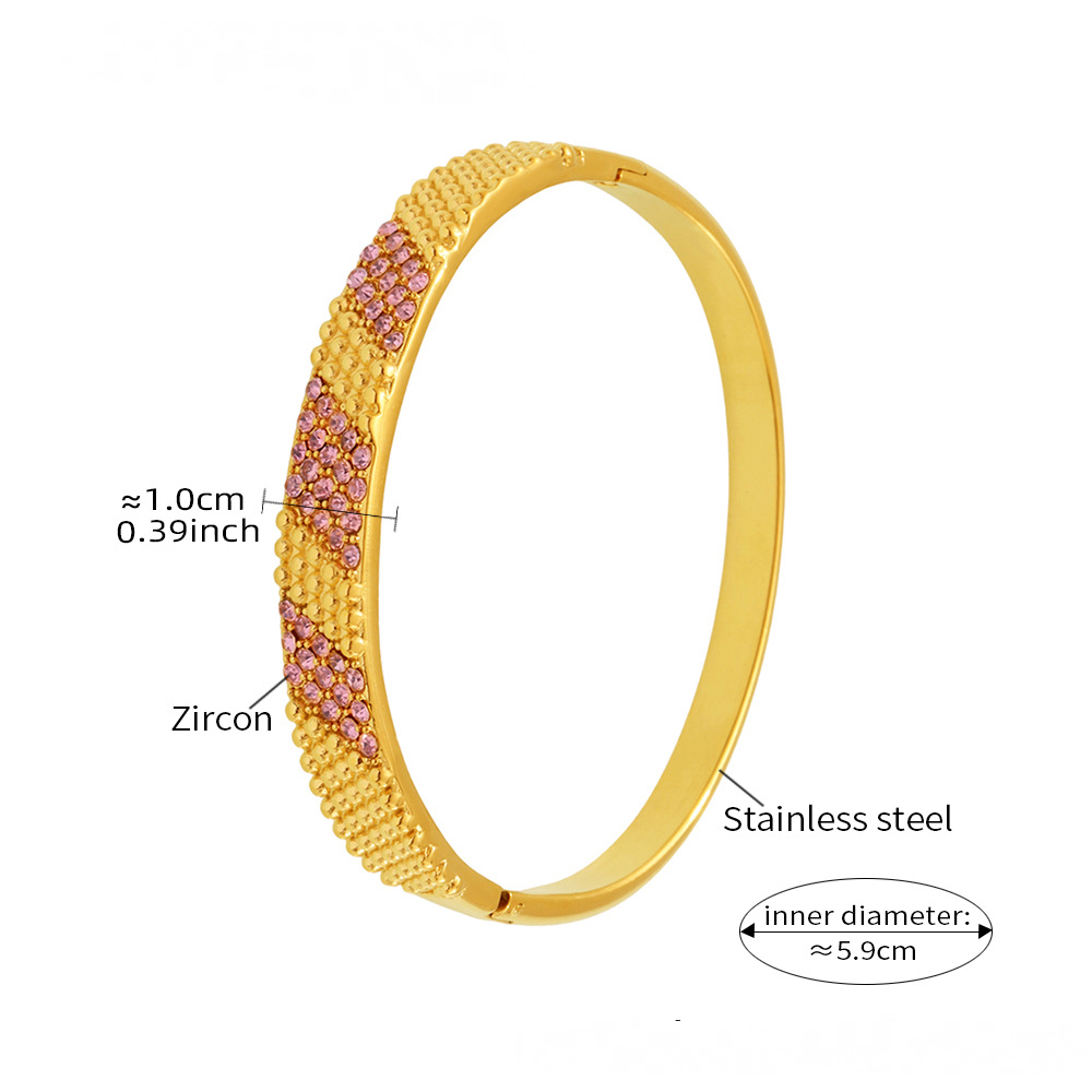 Stainless Steel 18K Gold PVD Cubic Zirconia Buckle Bracelet