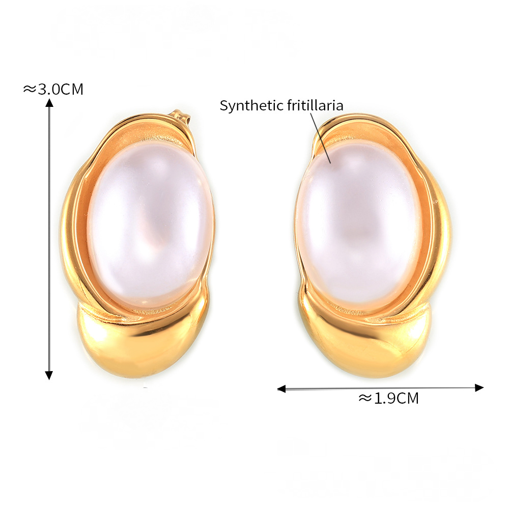 Stainless Steel Geometric Inlay Imitation Pearl Stud Earrings