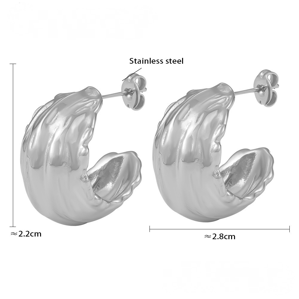 Irregular Texture Shape Hoop Stainless Steel Earrings