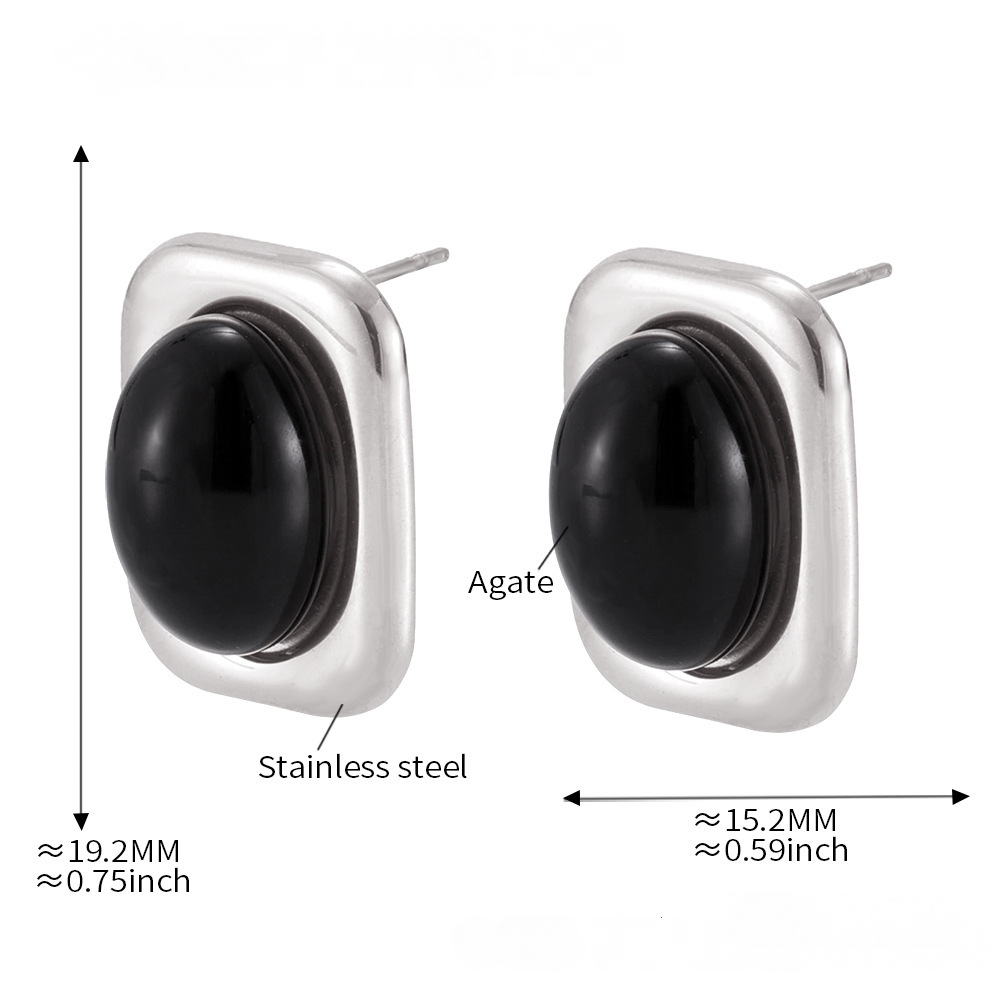 Natural Black Agate Earrings Necklace Ring Jewelry Suit