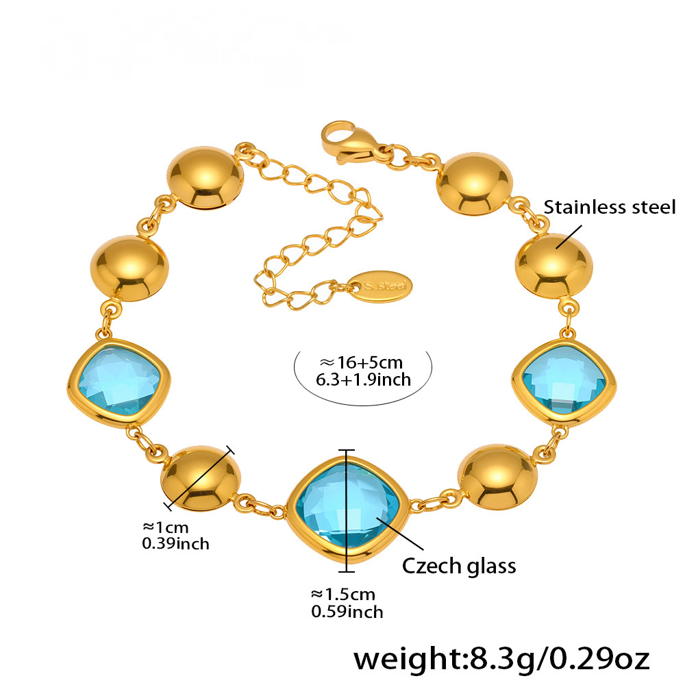 Square Cut Czech Glass Steel Ball Splicing Bracelet