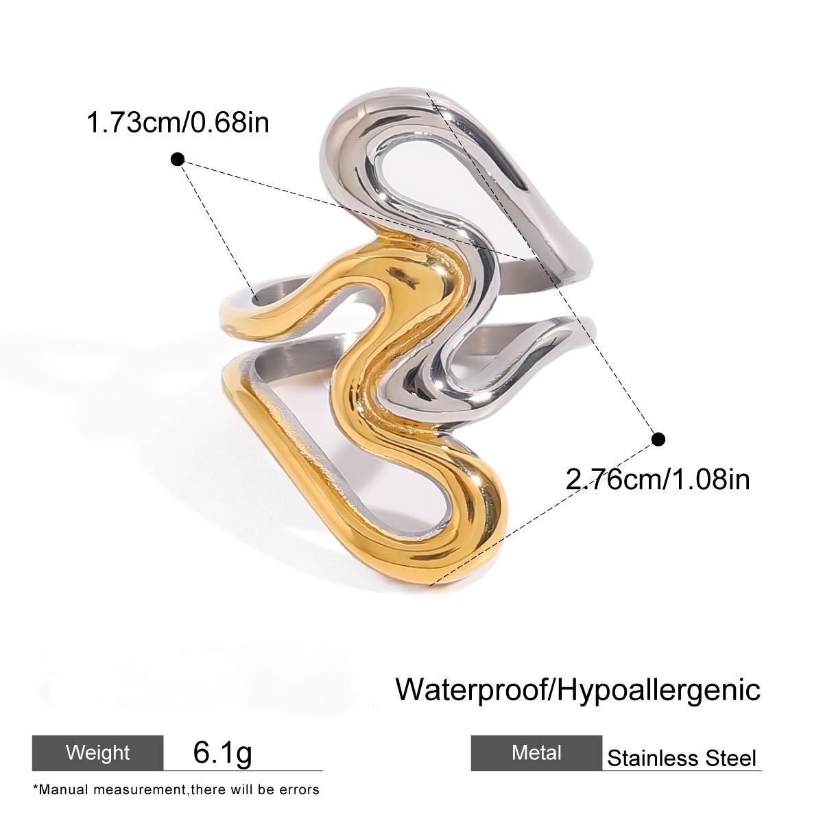 Stainless Steel Geometric Two-Tone Gold and Steel Ring