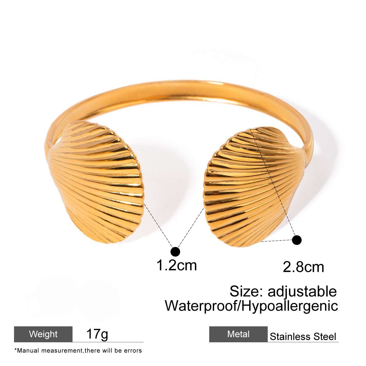 Stainless Steel 18K Gold PVD Shell Cuff Bracelet