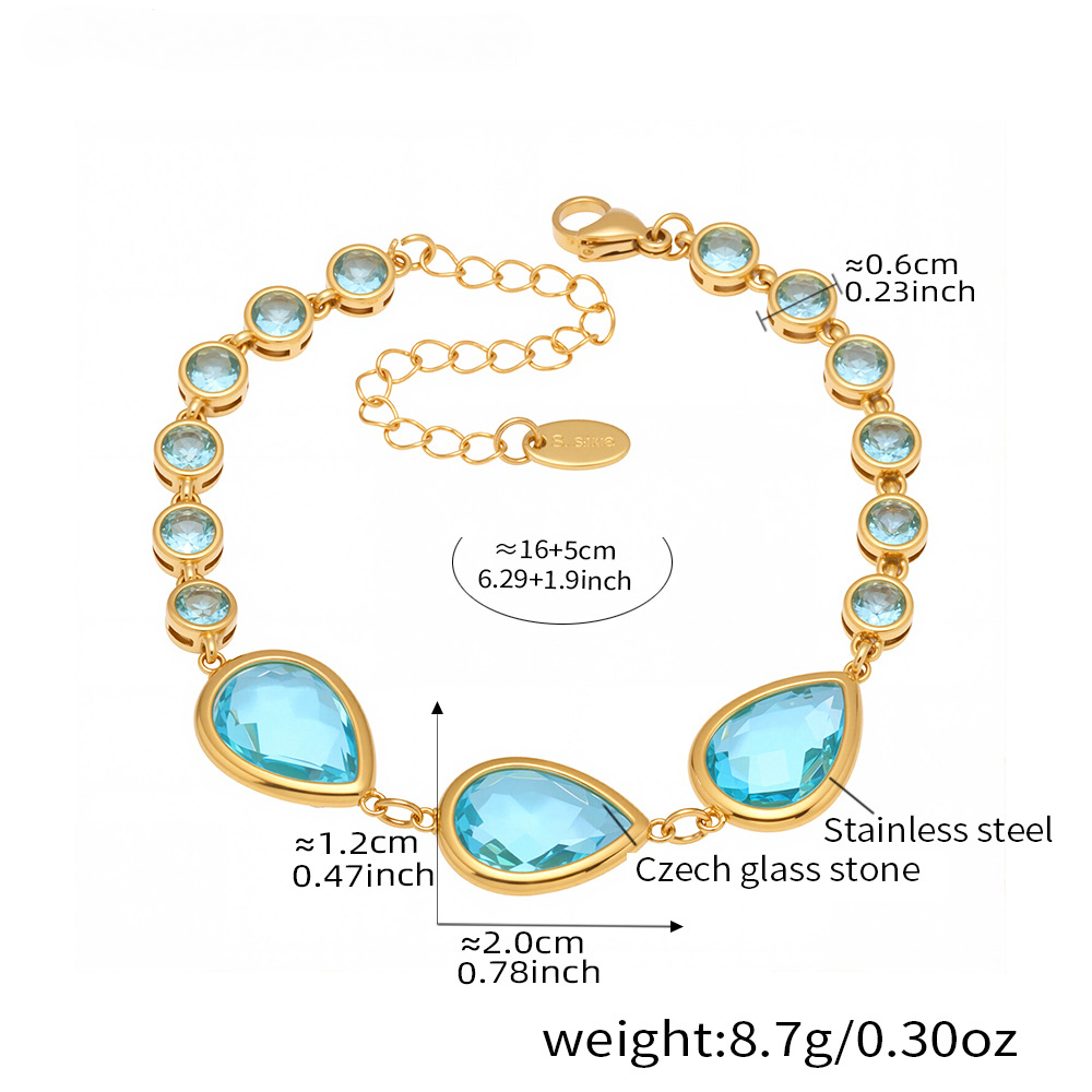 Stainless Steel Droplet Shaped Czech Glass Stone Bracelet