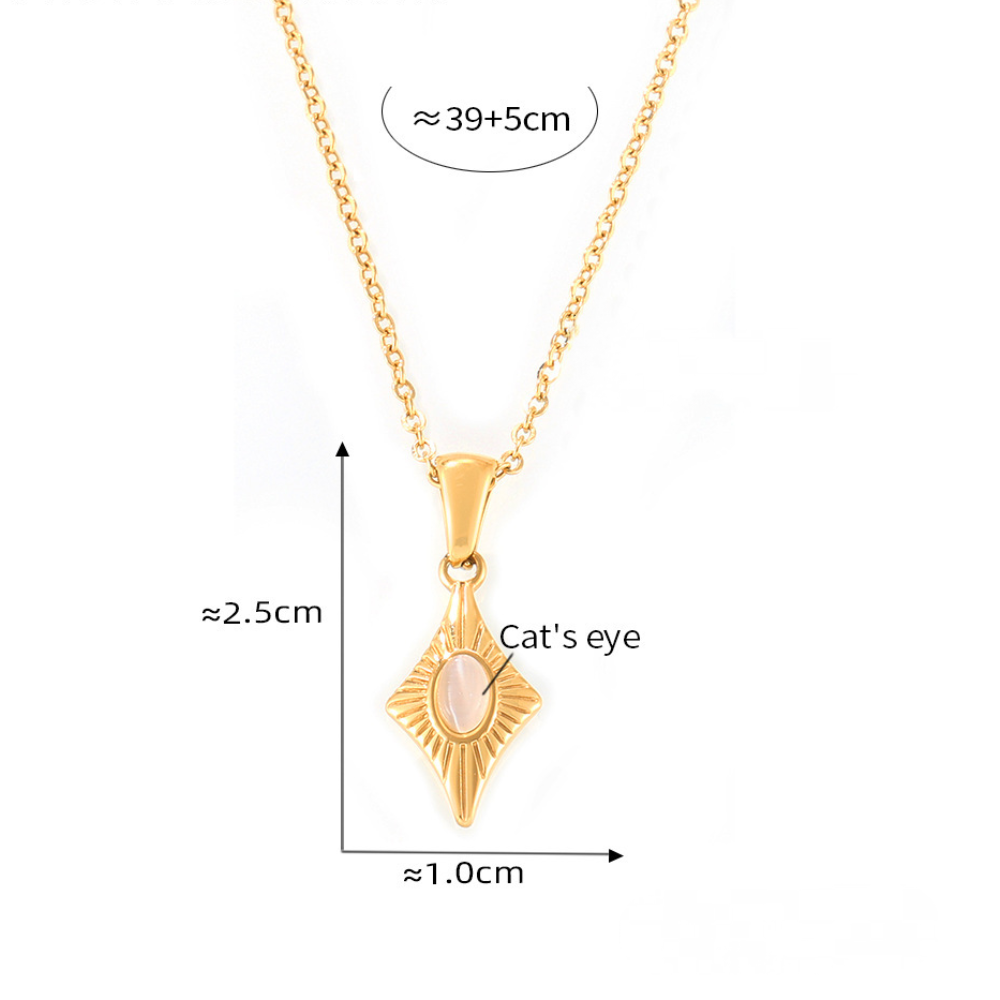 Four-pointed Star Cat's Eye Pendant Necklace Seashell Ring Jewelry Suit