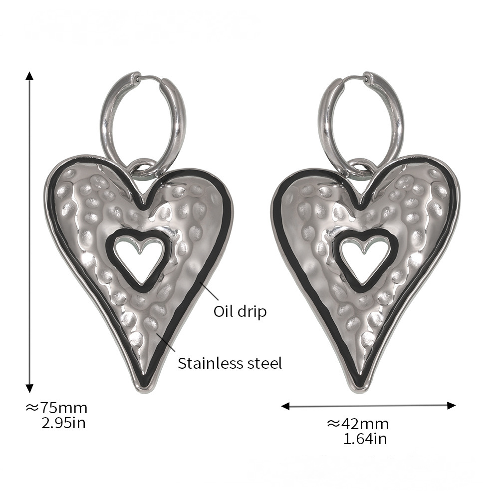 Stainless Steel Oil Drop Heart Earrings Leather Rope Necklace Jewelry Suit