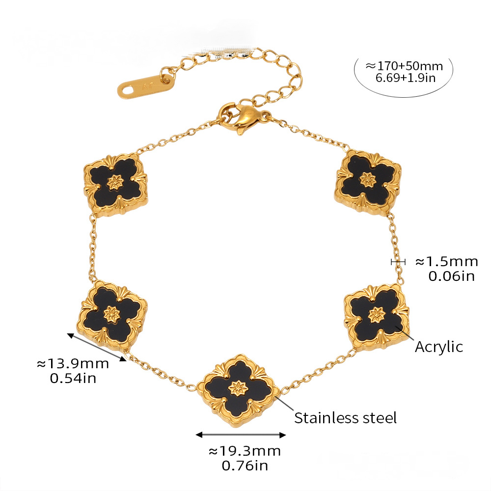 Palace Style Four-leaf Flower Bracelet Necklace Earrings Jewelry Suit