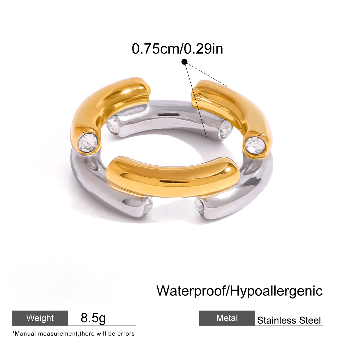 Stainless Steel Two-Tone Gold and Steel Ring Combination