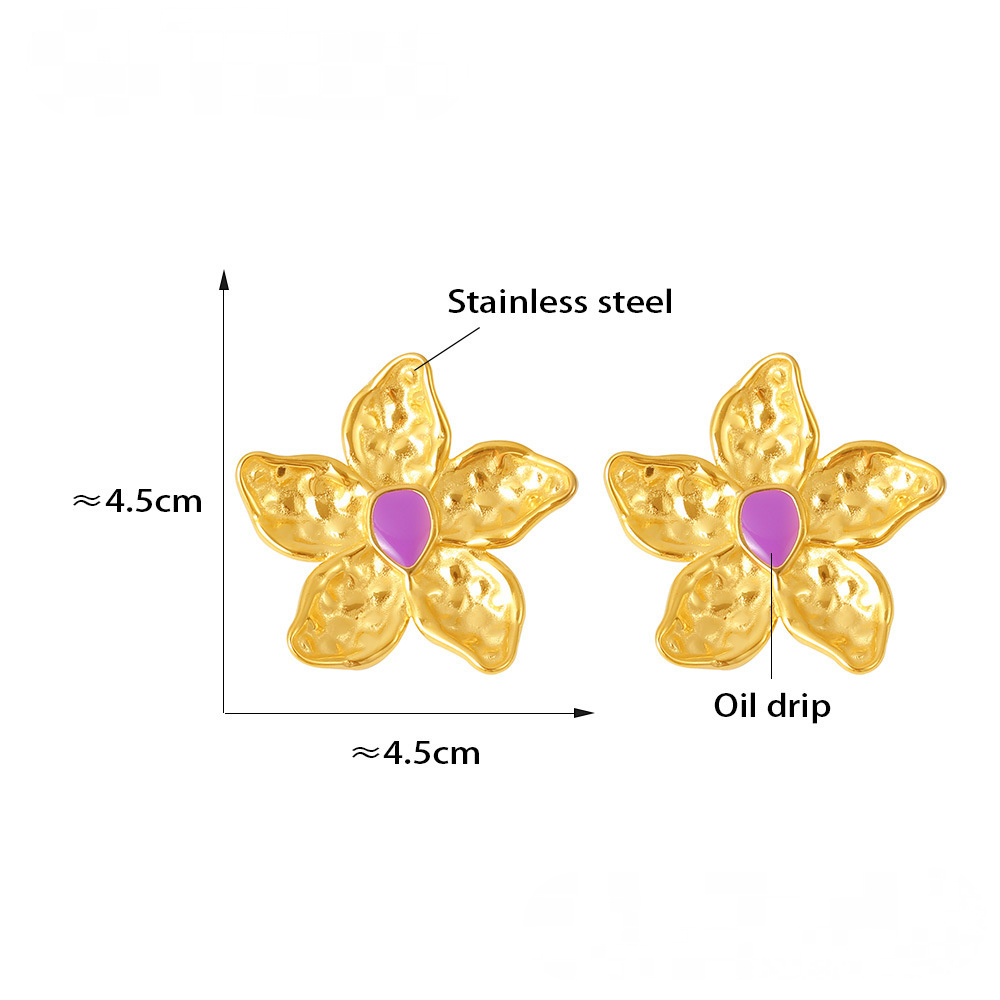 Stainless Steel Drop Oil Flower Stud Earrings