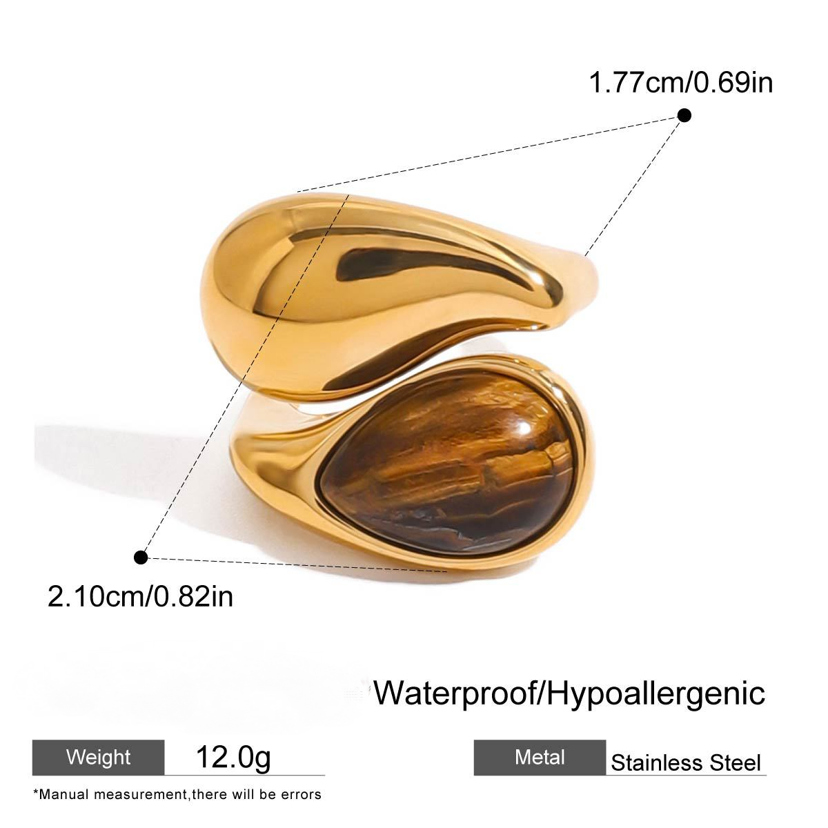 Stainless Steel Water Drop Pearl Tiger Eye Stone Ring