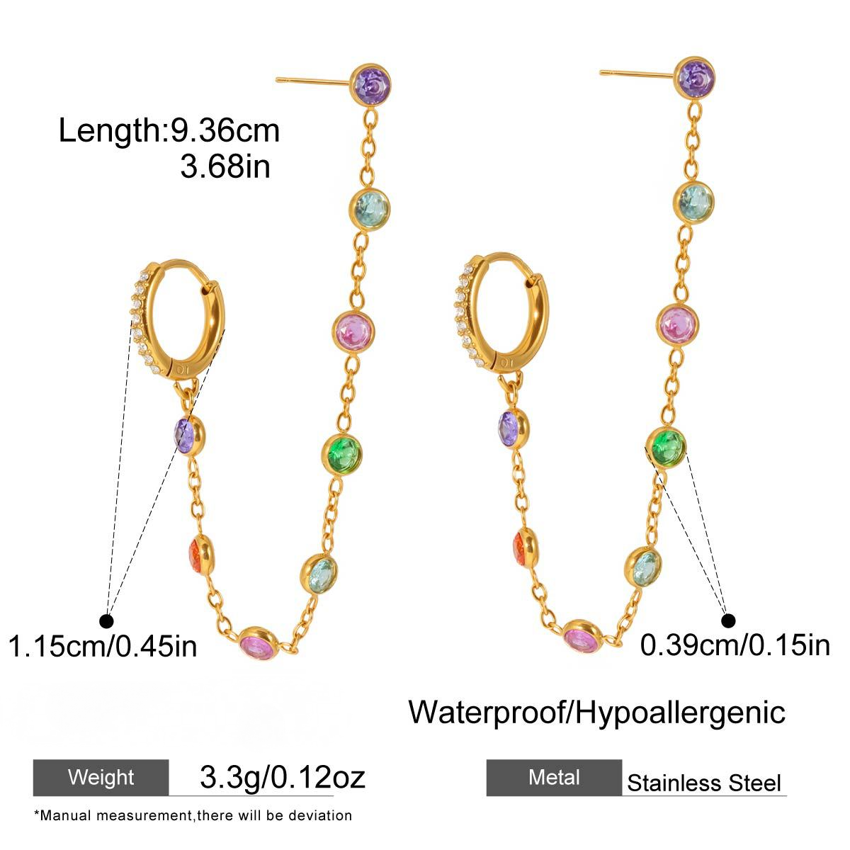 Stainless Steel Rainbow Rhinestone Tassel Stud Earrings