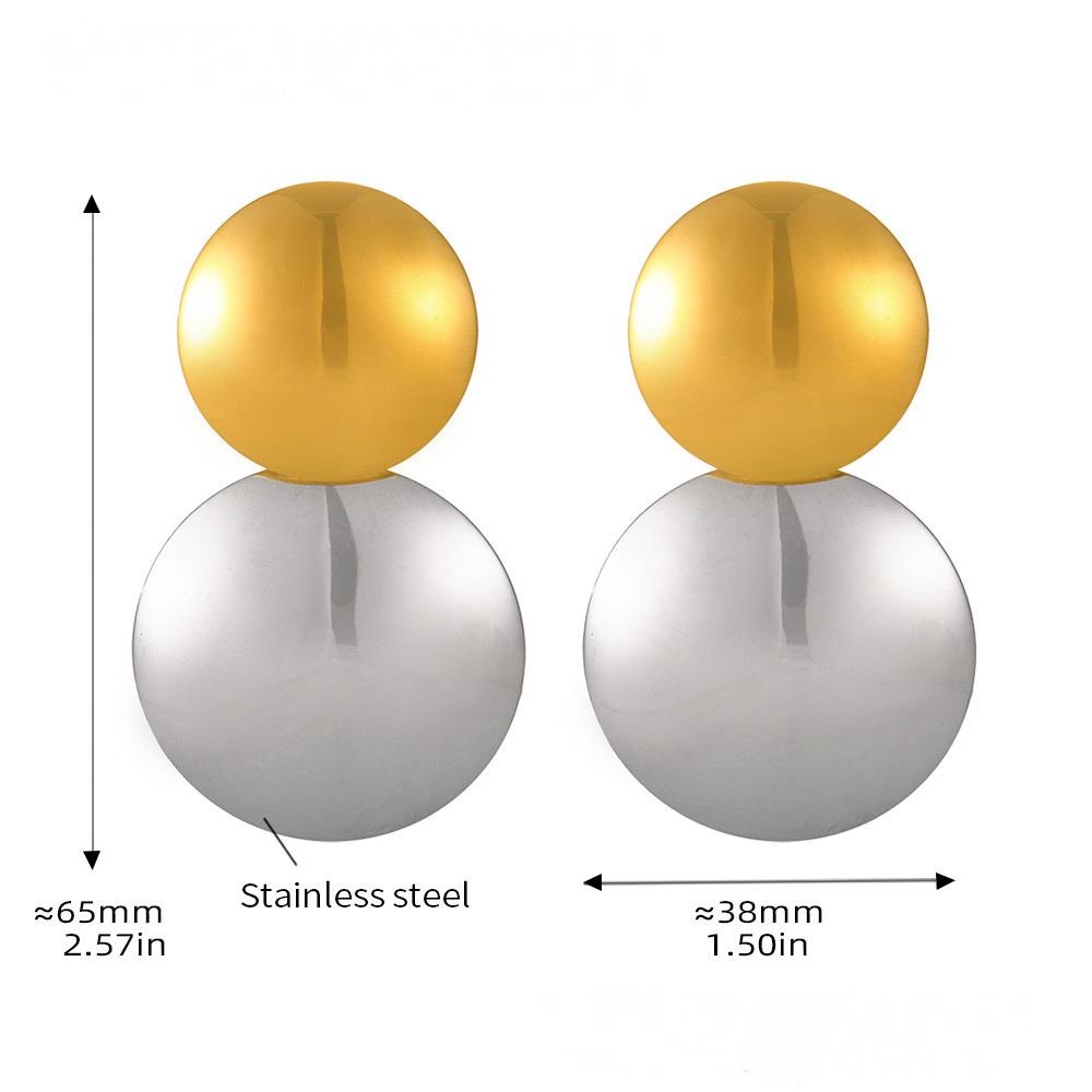 Polished Stainless Steel Double Large Round Splicing Stud Earrings