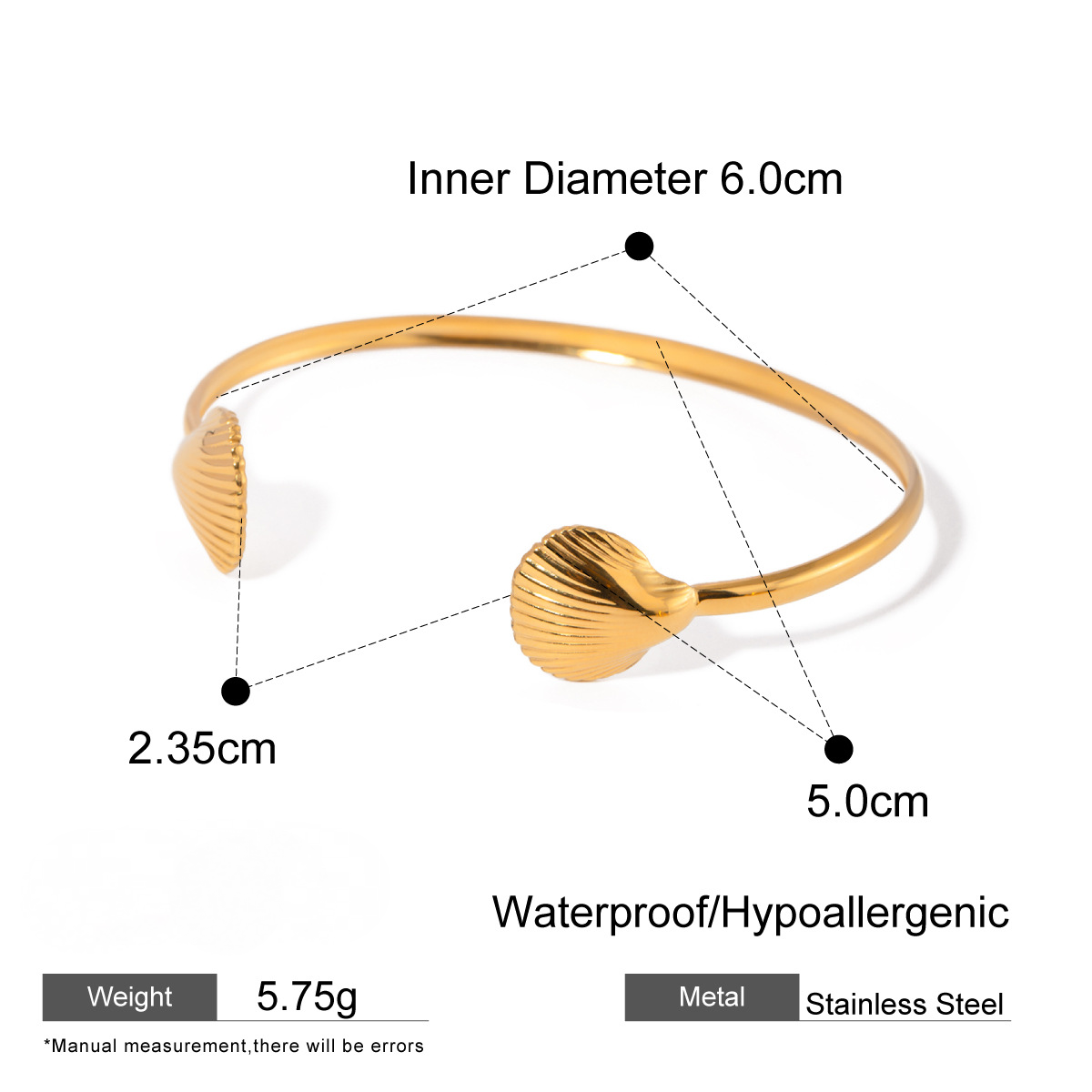Stainless Steel Starfish Shell Cuff Bracelet