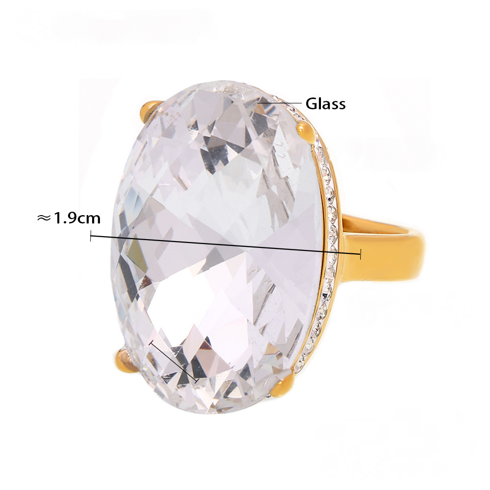 Stainless Steel Oval Large Glass Ring