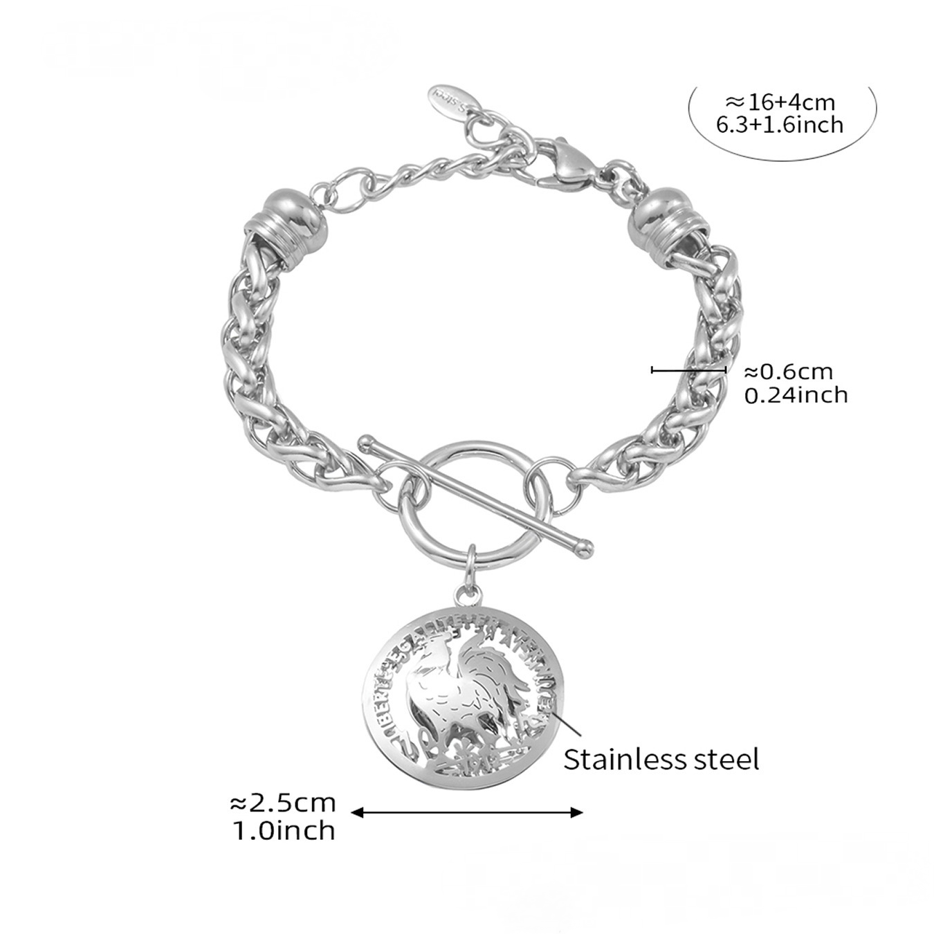 Rooster Pattern Round Pendant OT Buckle Bracelet