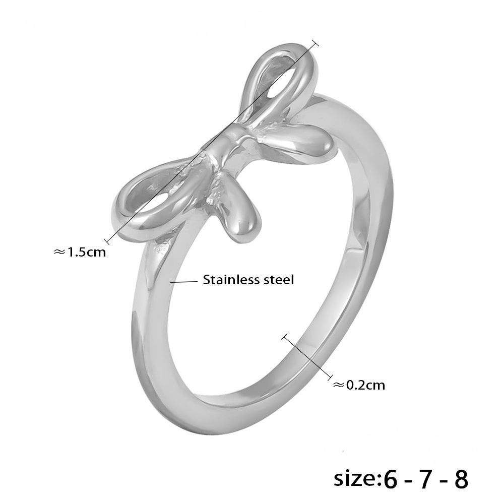 Polished Stainless Steel Thin Bracelet Bow Ring Jewelry Suit