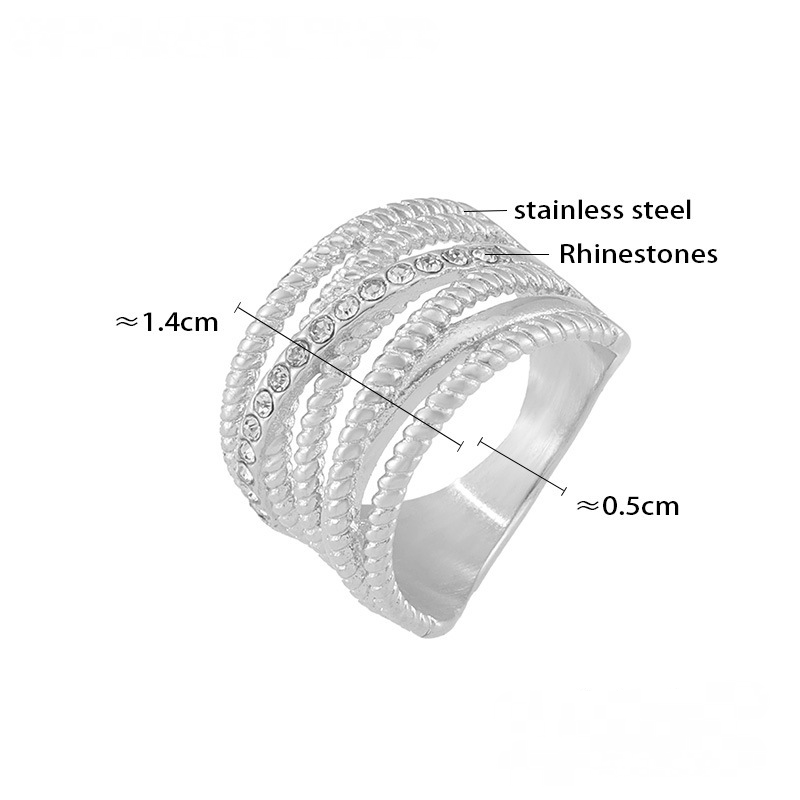 Stainless Steel Multi-layer Interlaced Twisted Cubic Zirconia Ring