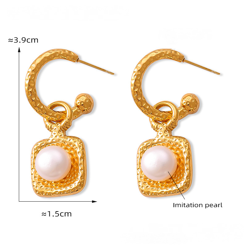 Square Textured Design Freshwater Pearl Pendant Necklace Ring Earrings Jewelry Suit