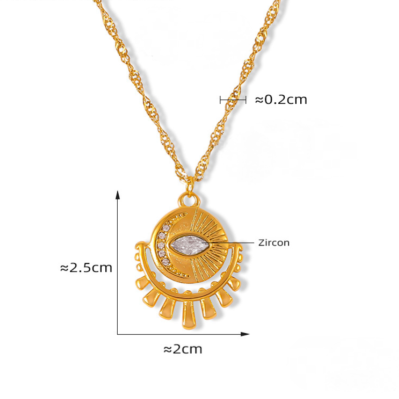 Stainless Steel Round Eye Inlay Cubic Zirconia Pendant Necklace