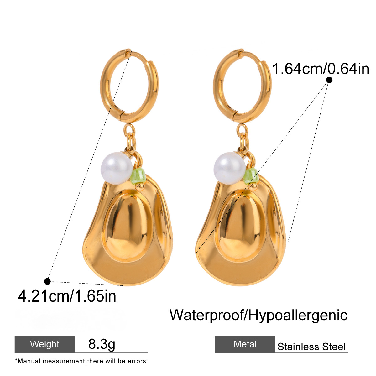 Stainless Steel Ocean Style Ceramic Pearl Huggie Earrings