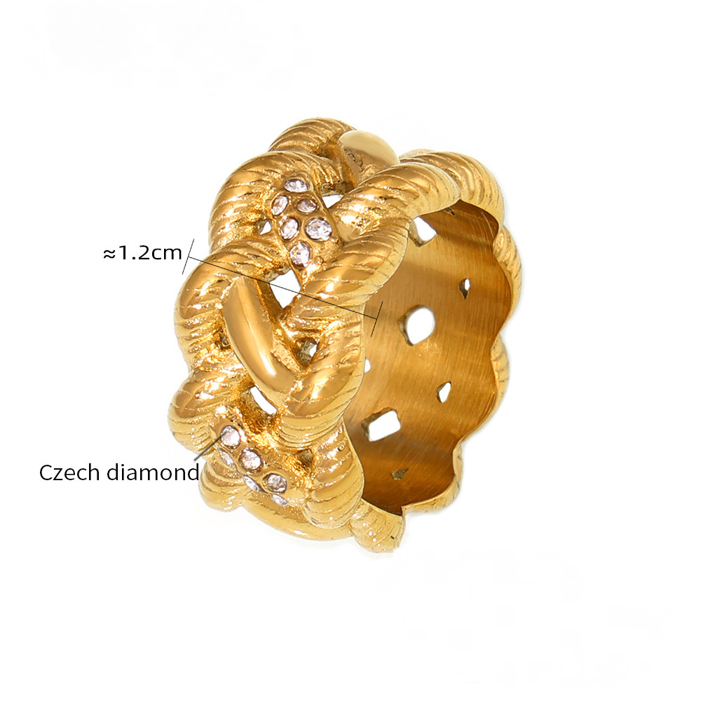 Stainless Steel Vintage Twisted Rope Inlay Czech Diamond Ring