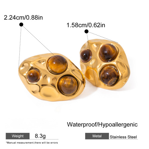 Stainless Steel Tiger's Eye Necklace Bracelet Ring Earrings Jewelry Suit