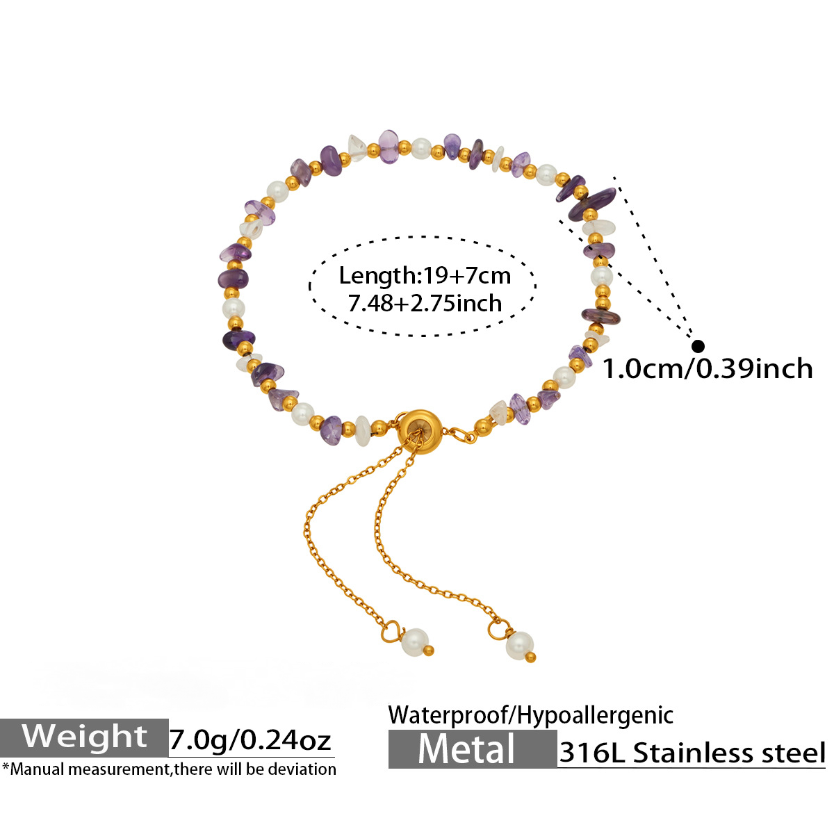 Stainless Steel Rainbow Natural Stone Necklace Bracelet Jewelry Set