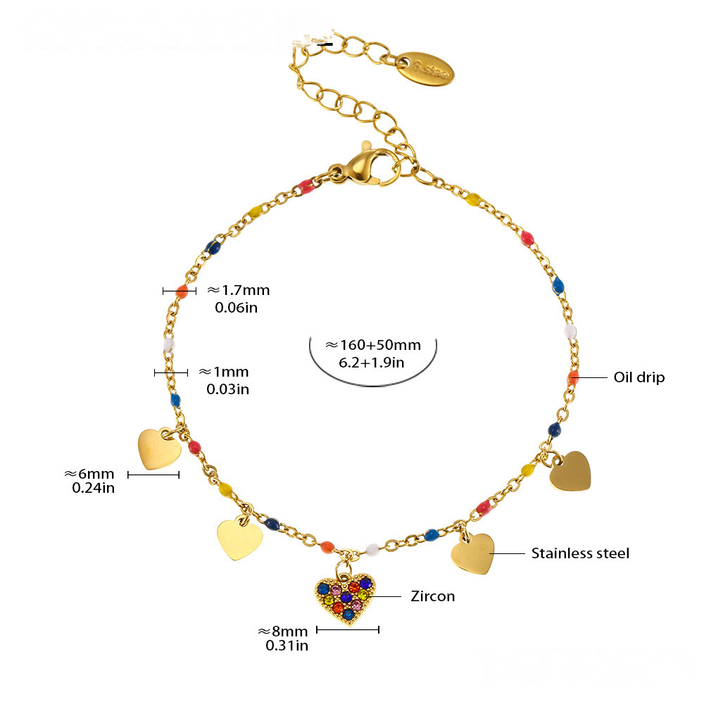 Stainless Steel Heart Shaped Cubic Zirconia Beaded Necklace Bracelet Anklet Jewelry Suit