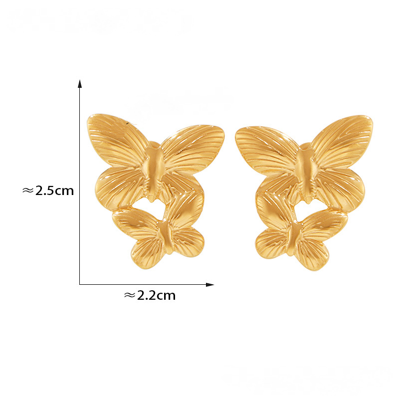 Stainless Steel Double Butterfly Stud Earrings