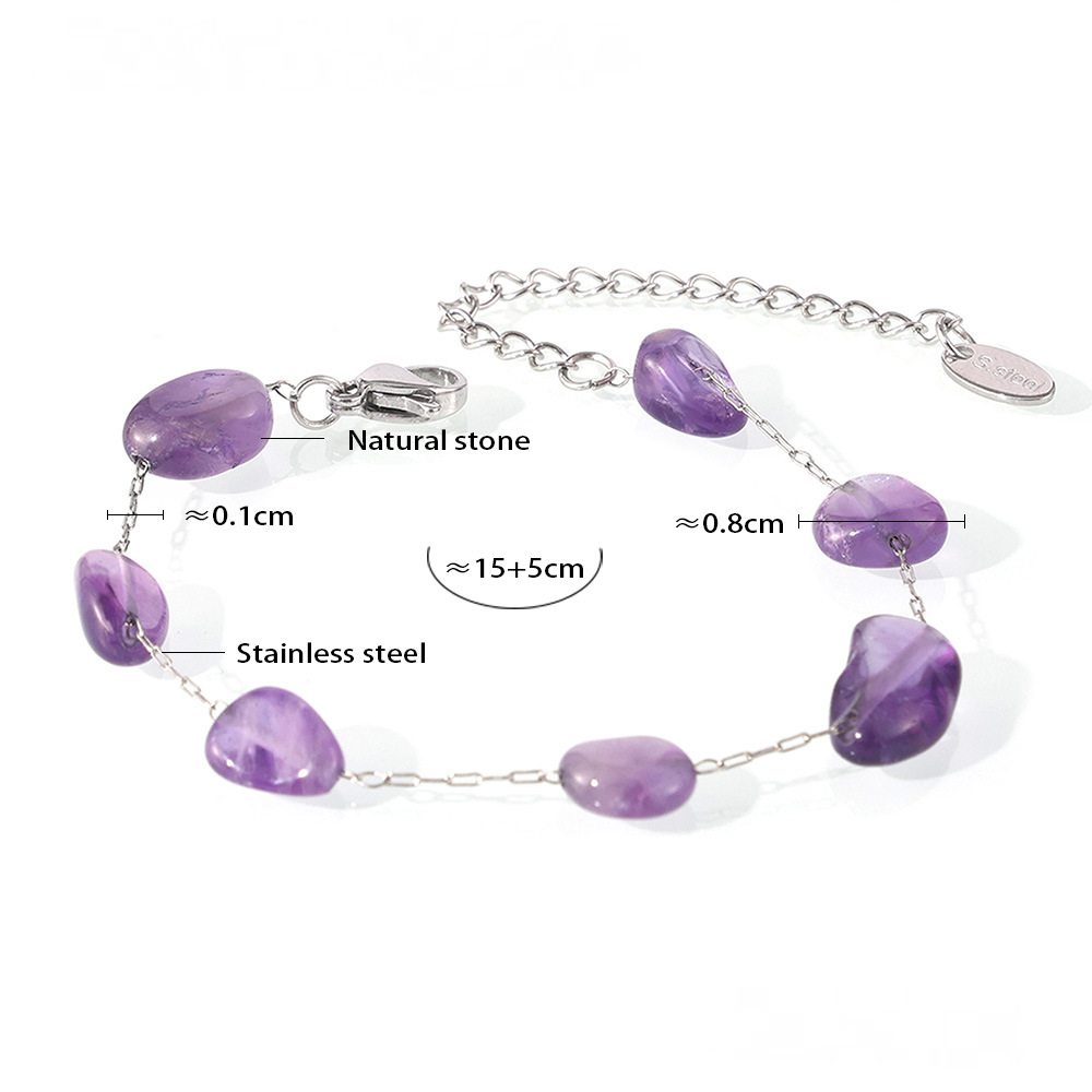 Stainless Steel Purple Natural Stone Beaded Necklace Bracelet Jewelry Suit