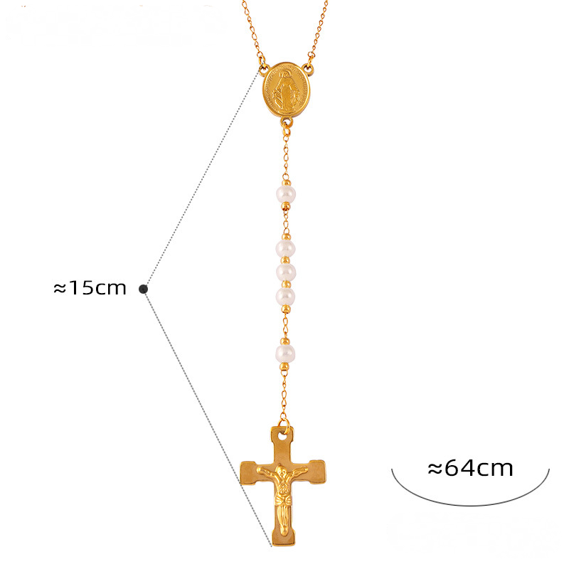 Stainless Steel Hip Hop Cross Pendant Tassel Necklace