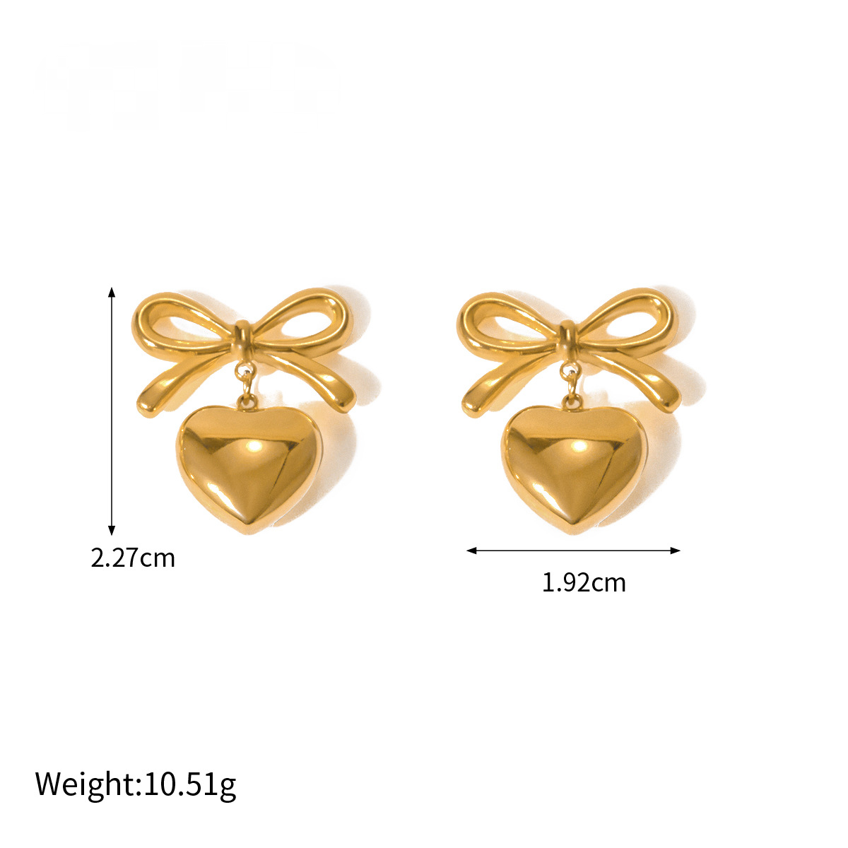 Stainless Steel Bowknot Heart Pendant Stud Earrings