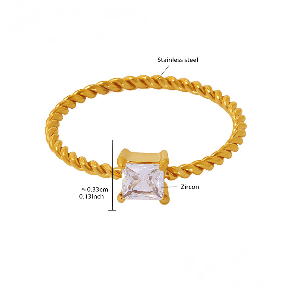 Stainless Steel Fine Twist Square Cubic Zirconia Ring