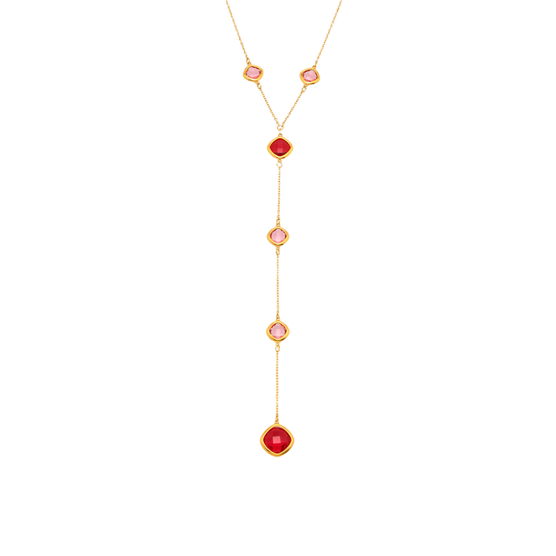Super Flash Cut Square Glass Long Tassel Necklace