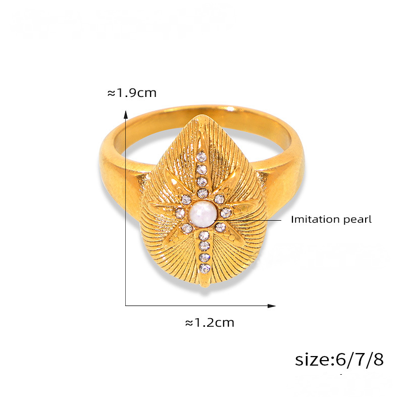 Texture Water Drop Shape Star Pattern Inlay Imitation Pearl Ring Earring Necklace Jewelry Suit