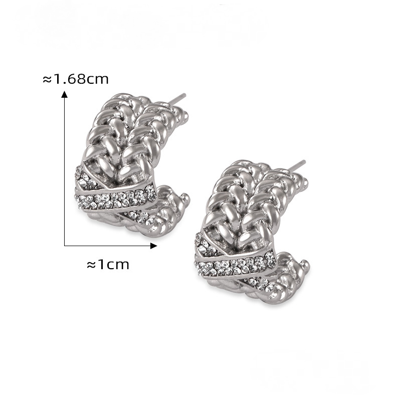 Stainless Steel Multi-layer Chain Stitching X-shaped Inlay Czech Diamond Hoop Earrings